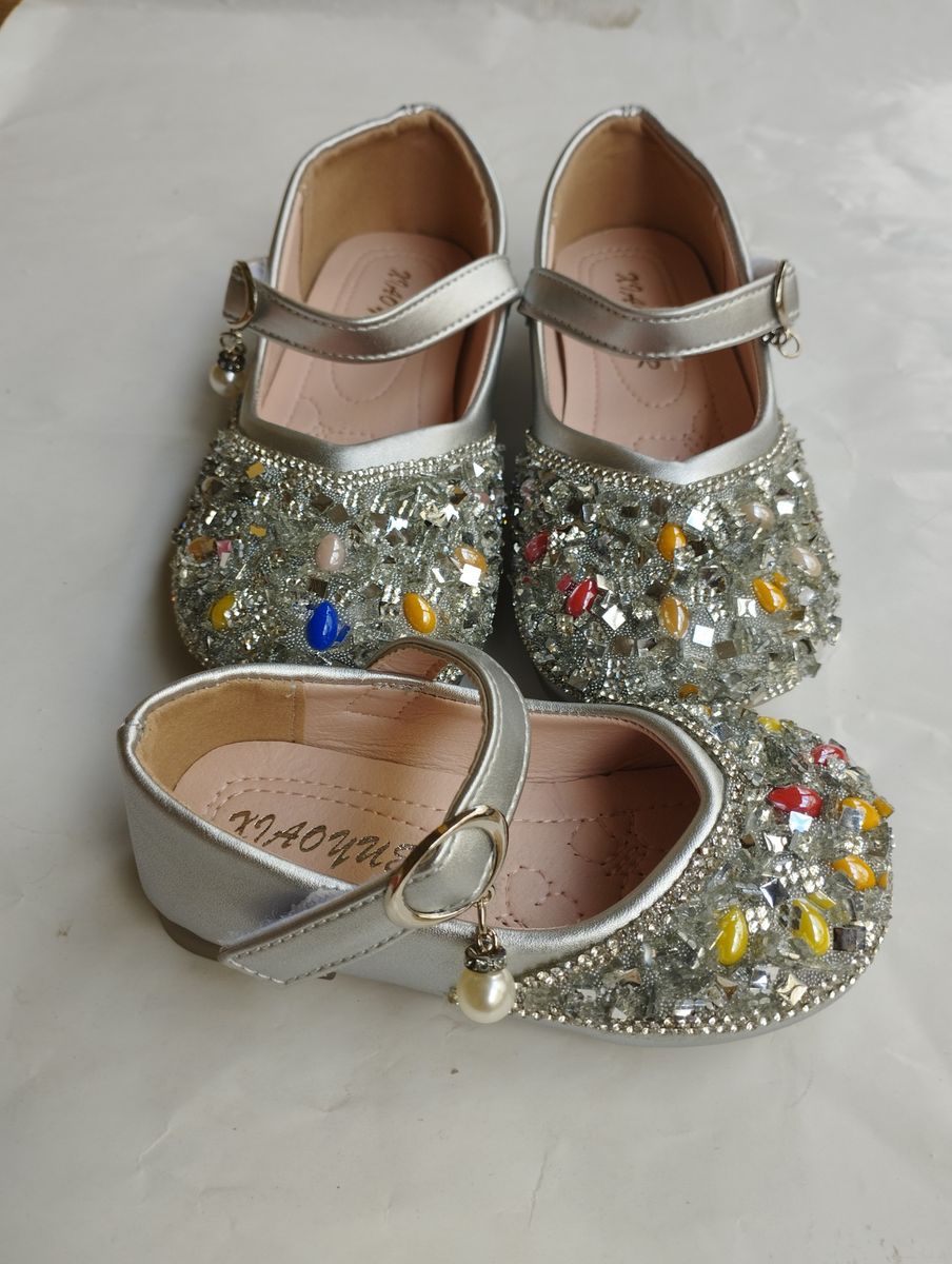 Girls Shimmer Glitter Shinning Christmas PARTY BIRTHDAY Flat Shoe-SILVER