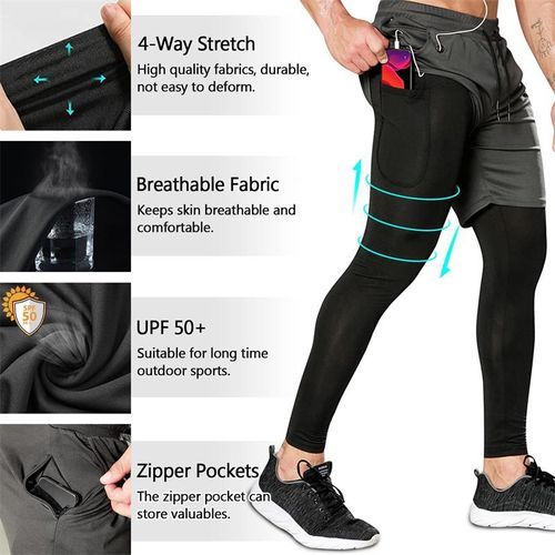Men Gym Leggings Sweatpants Quick Dry Running 2 In 1 Compression Elastic Track Pants Workout Seamless Joggers Tights Sport Man(No.#1)