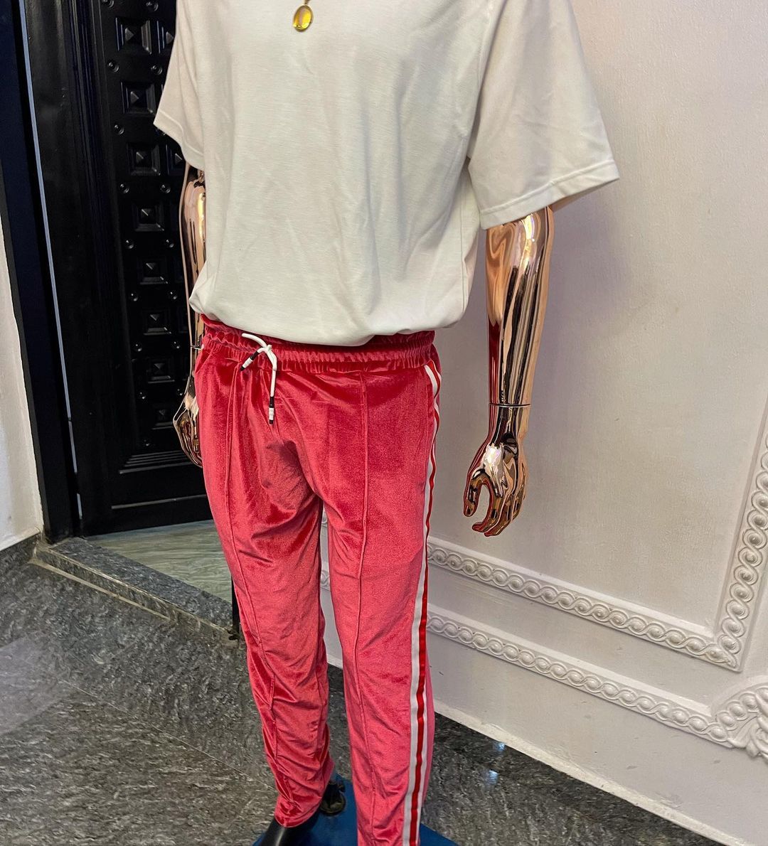 RTW Retro Velvet Track Pant With Side Panel-Red