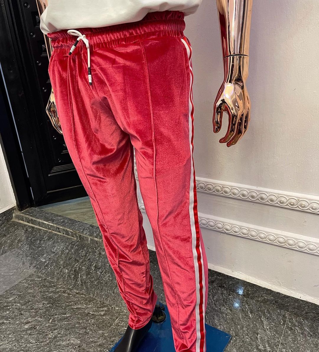 RTW Retro Velvet Track Pant With Side Panel-Red