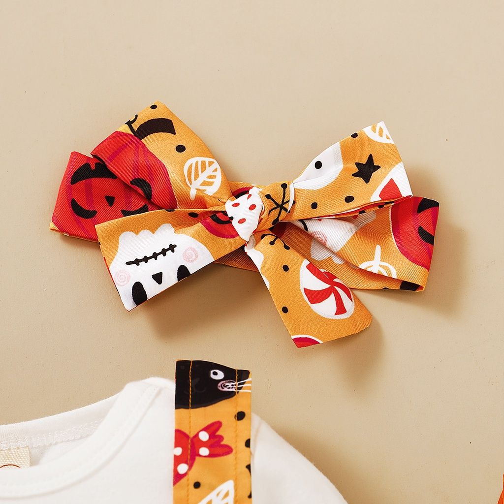 Baby Girl 3PCS Halloween Bodysuit+Pumpkin Skirt+Headwear