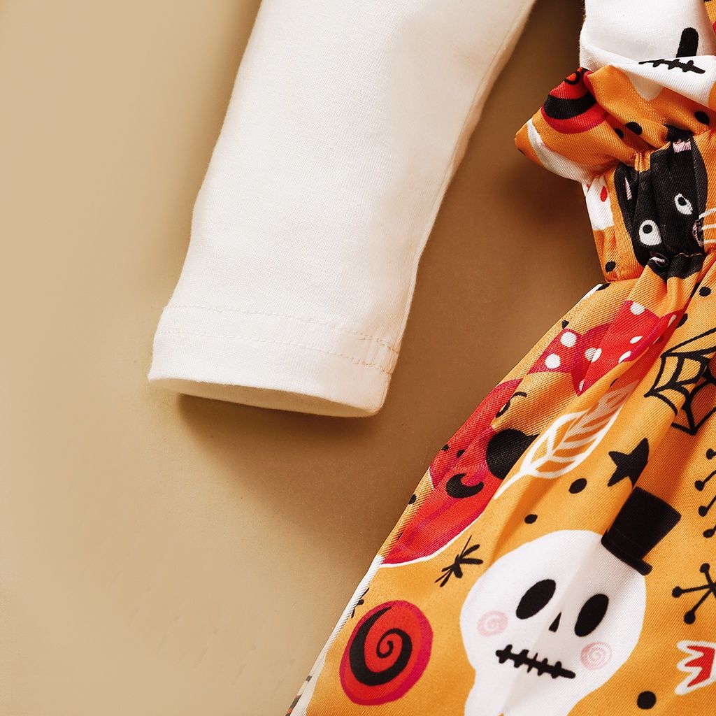 Baby Girl 3PCS Halloween Bodysuit+Pumpkin Skirt+Headwear