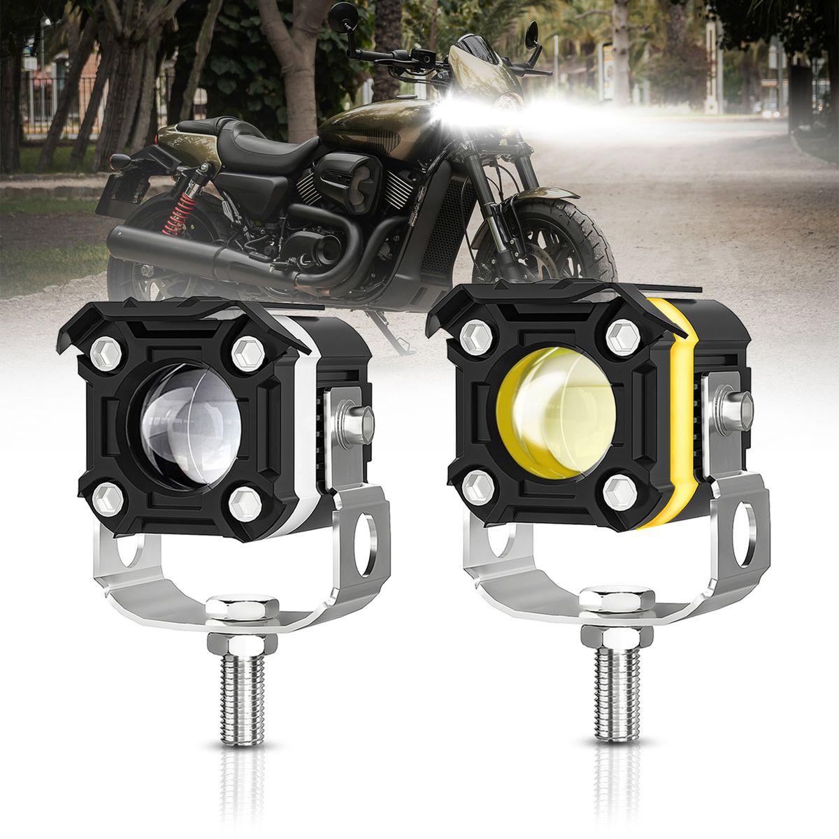 Motorcycle LED Driving Lights, 60W 6000LM 6000K/3000K Super