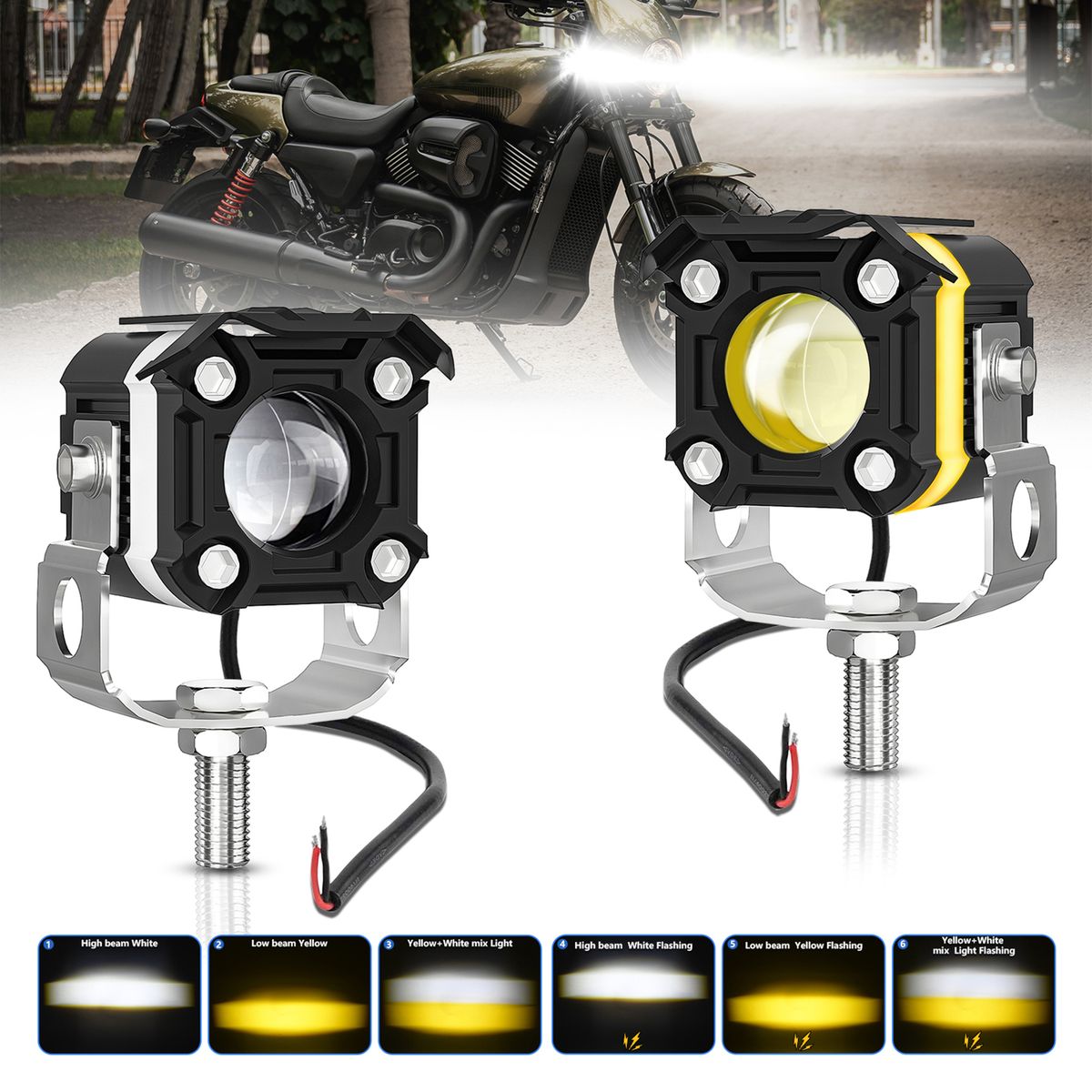 Motorcycle LED Driving Lights, 60W 6000LM 6000K/3000K Super