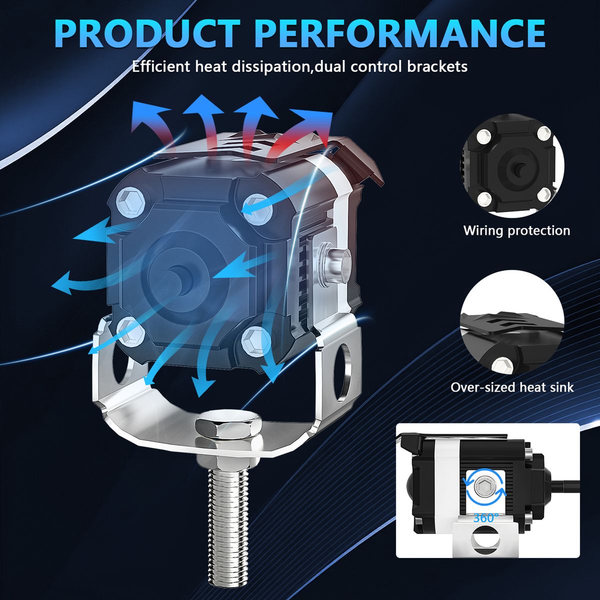 Motorcycle LED Driving Lights, 60W 6000LM 6000K/3000K Super