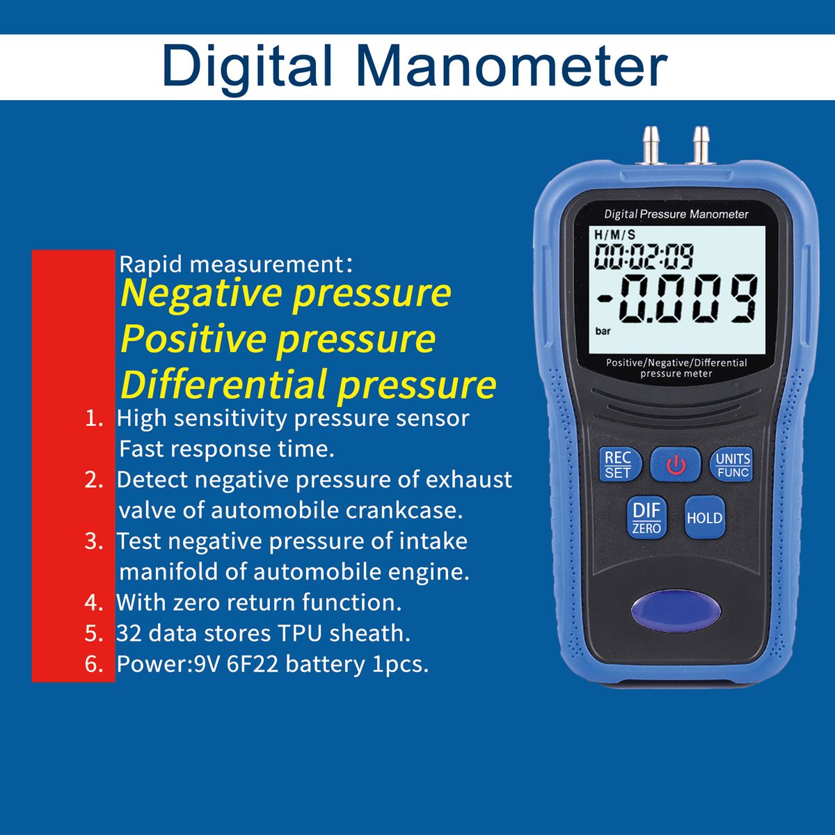 Digital Pressure Manometer, Pressure Meter With Pressure