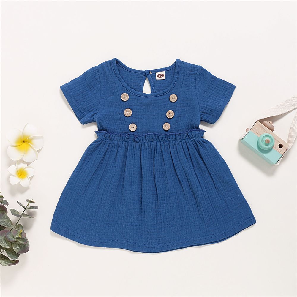 0-3 Years Infant Baby Girl Dress/Solid Color Cotton And Linen Short Sleeve Dress