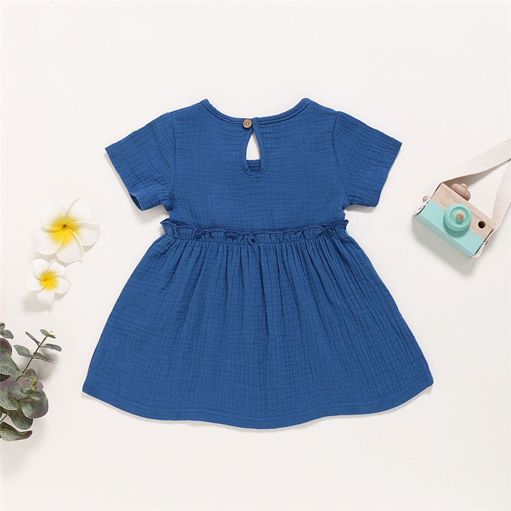 0-3 Years Infant Baby Girl Dress/Solid Color Cotton And Linen Short Sleeve Dress
