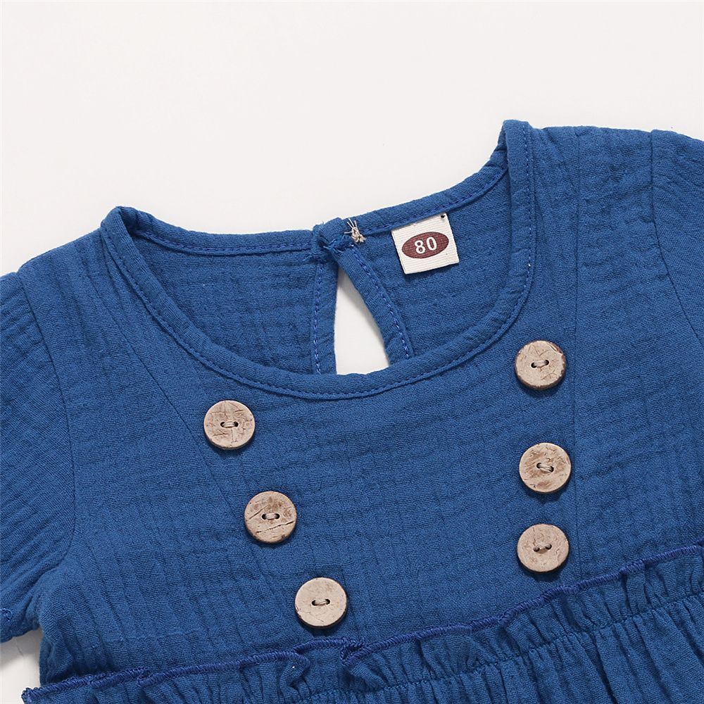 0-3 Years Infant Baby Girl Dress/Solid Color Cotton And Linen Short Sleeve Dress