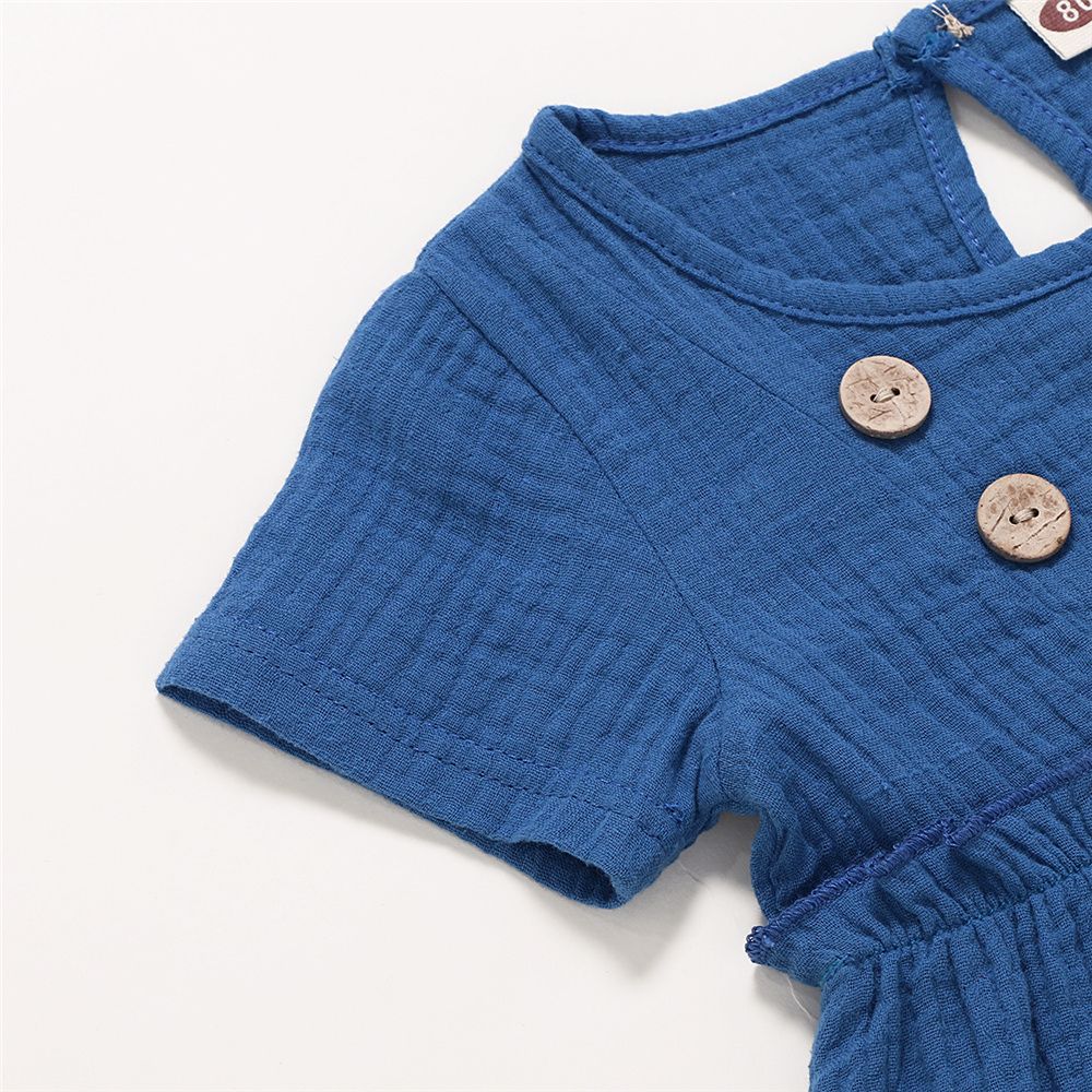 0-3 Years Infant Baby Girl Dress/Solid Color Cotton And Linen Short Sleeve Dress