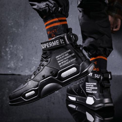 High-top Sneakers Men Shoes EUR Size 36-46 Unisex Trendy Basketball Sports Tennis Shoes Youth Casual Skateboarding Shoes Man Trainers Outdoor Couple Comfortable Thick Sole Platform Sneakers Black