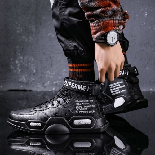 High-top Sneakers Men Shoes EUR Size 36-46 Unisex Trendy Basketball Sports Tennis Shoes Youth Casual Skateboarding Shoes Man Trainers Outdoor Couple Comfortable Thick Sole Platform Sneakers Black