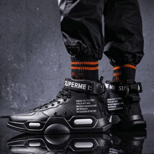 High-top Sneakers Men Shoes EUR Size 36-46 Unisex Trendy Basketball Sports Tennis Shoes Youth Casual Skateboarding Shoes Man Trainers Outdoor Couple Comfortable Thick Sole Platform Sneakers Black