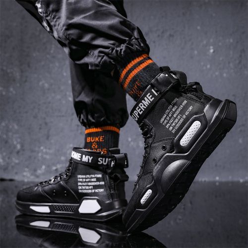High-top Sneakers Men Shoes EUR Size 36-46 Unisex Trendy Basketball Sports Tennis Shoes Youth Casual Skateboarding Shoes Man Trainers Outdoor Couple Comfortable Thick Sole Platform Sneakers Black