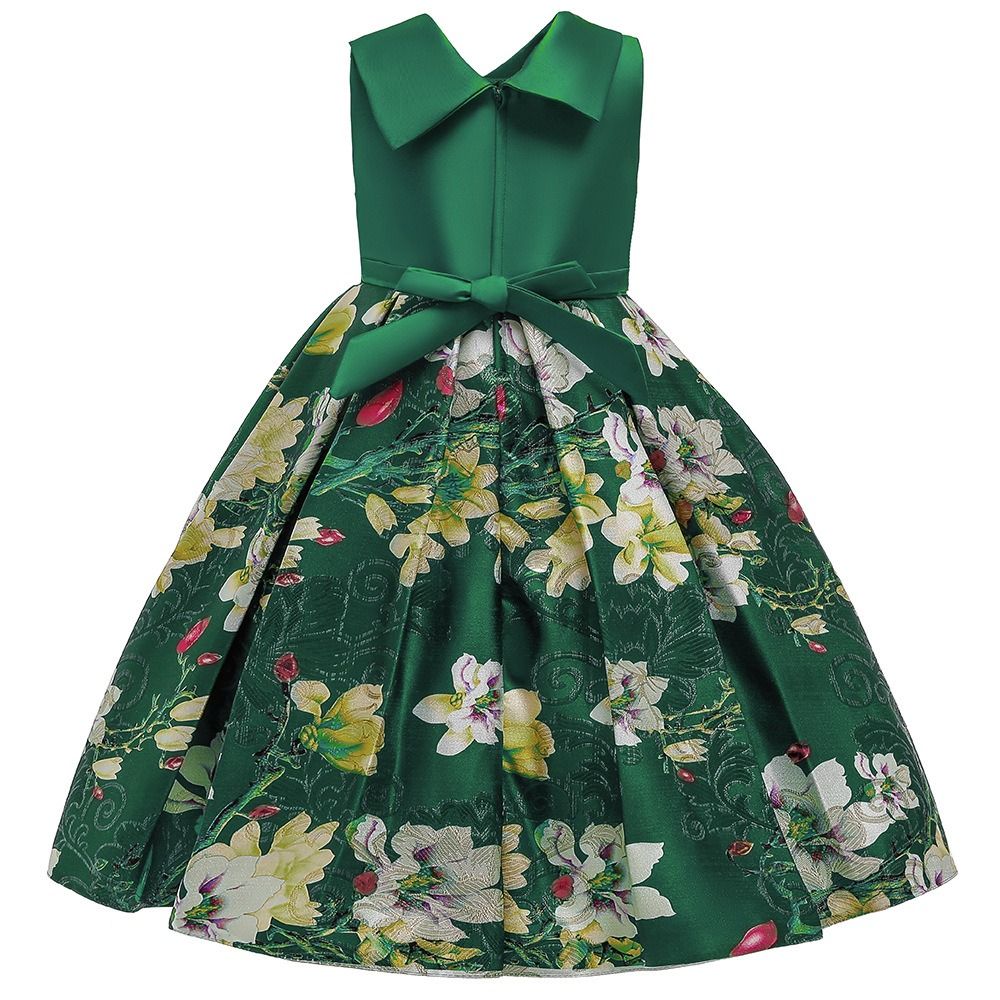 GIRL KIDS PARTY PRINCESS JACQUARD GOWN - GREEN - BG452