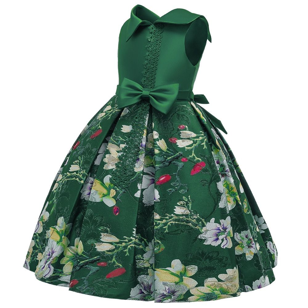 GIRL KIDS PARTY PRINCESS JACQUARD GOWN - GREEN - BG452