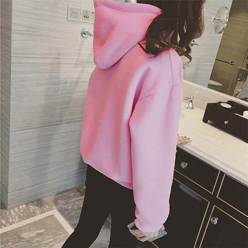 Women Sweatshirt Solid Color Hooded Neckline Dropped