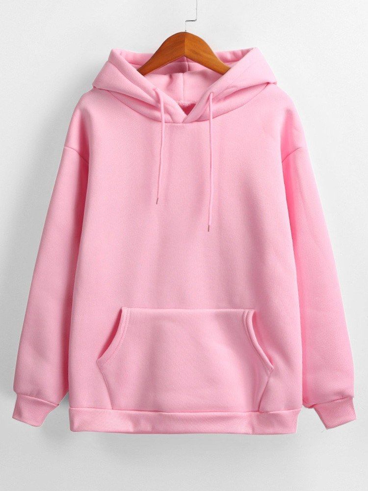 Women Sweatshirt Solid Color Hooded Neckline Dropped