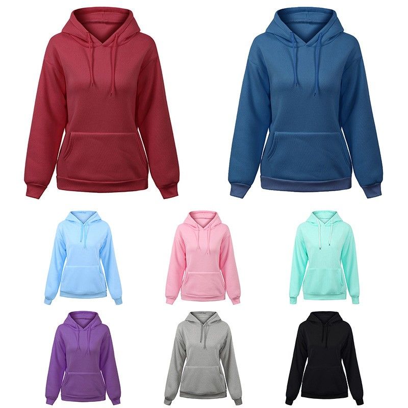 Women Sweatshirt Solid Color Hooded Neckline Dropped