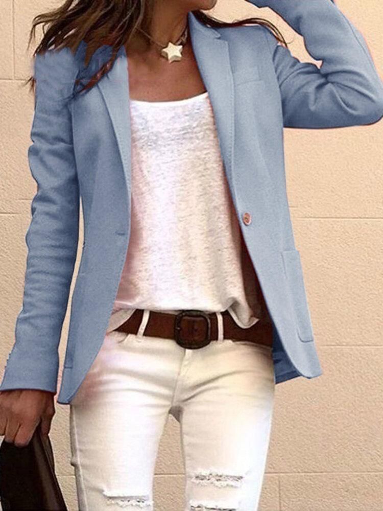 Women Solid Color Lapel Collar Slim Long Sleeve Blazers