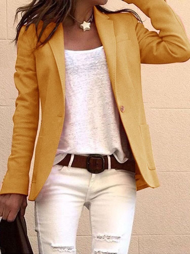 Women Solid Color Lapel Collar Slim Long Sleeve Blazers