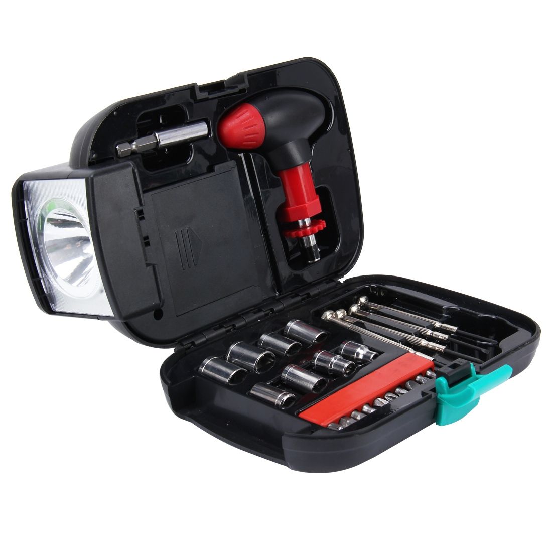 24 PCS Portable Flashlight Tool Box Set - Portable Auto, Home, Emergency Tool Kit With Flashlight