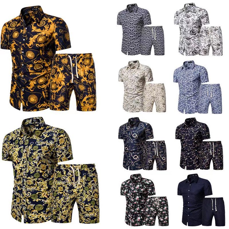 {MijaGrace} Men's Casual Floral Shirt & Shorts Set - Gold