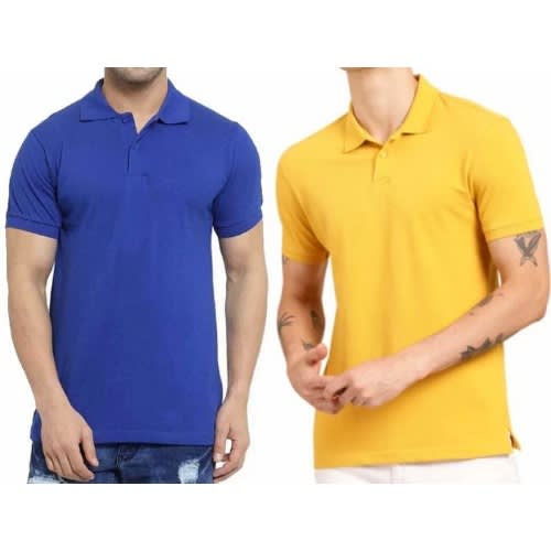 Set Of 2 Short Sleeves Polo Shirts  - Blue And Yellow