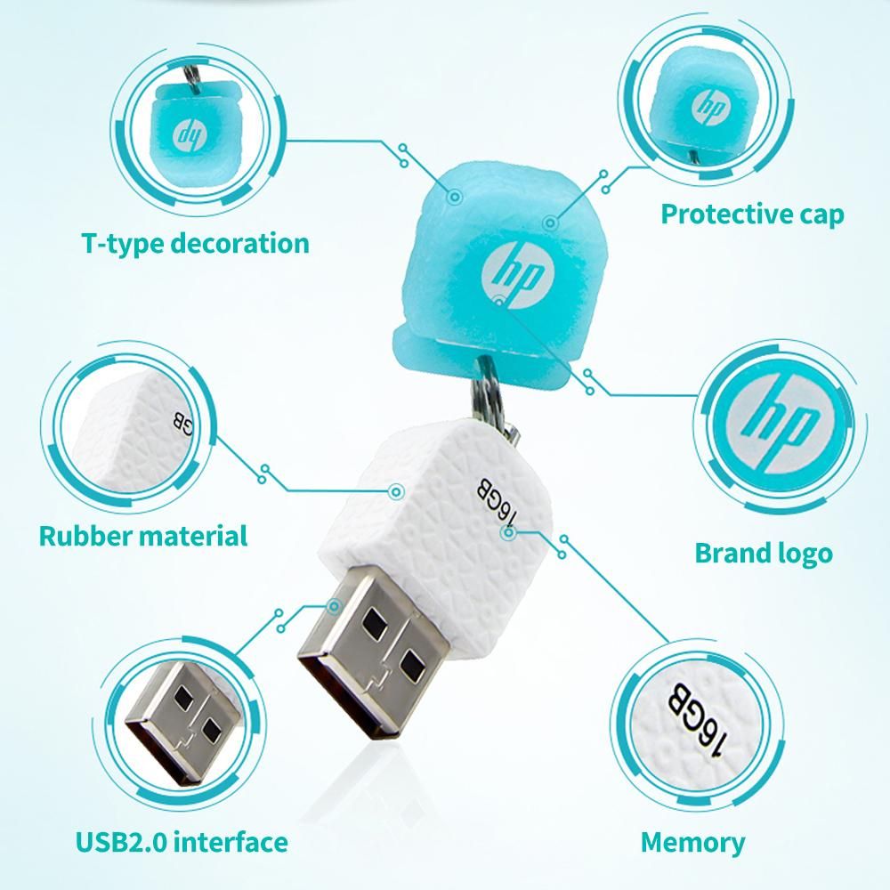 hp v175w 128GB USB2.0 U Disk Mini Portable USB Flash Drive Rubber Material Dustproof Shockproof U Disk with Protective Cap