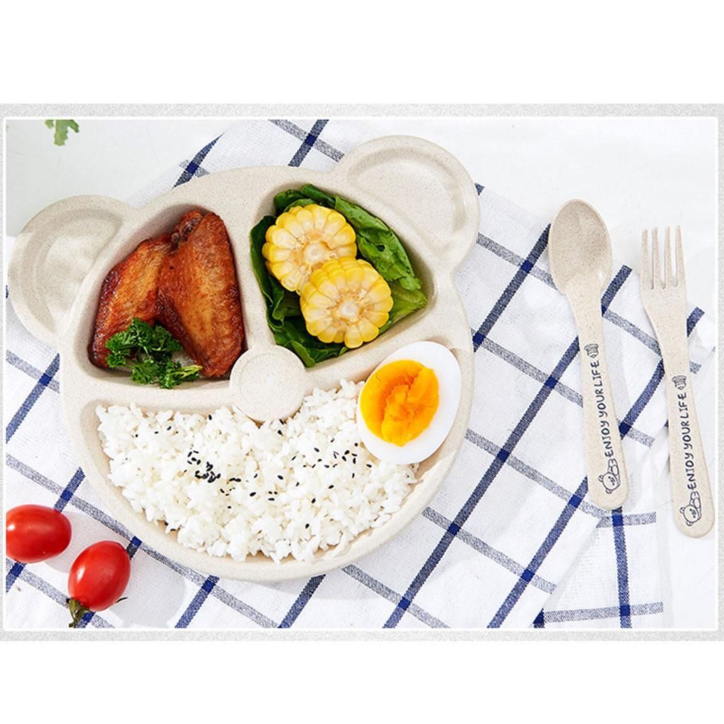 3-Fin Kids Workout Lunch Split Plate Set Warm White