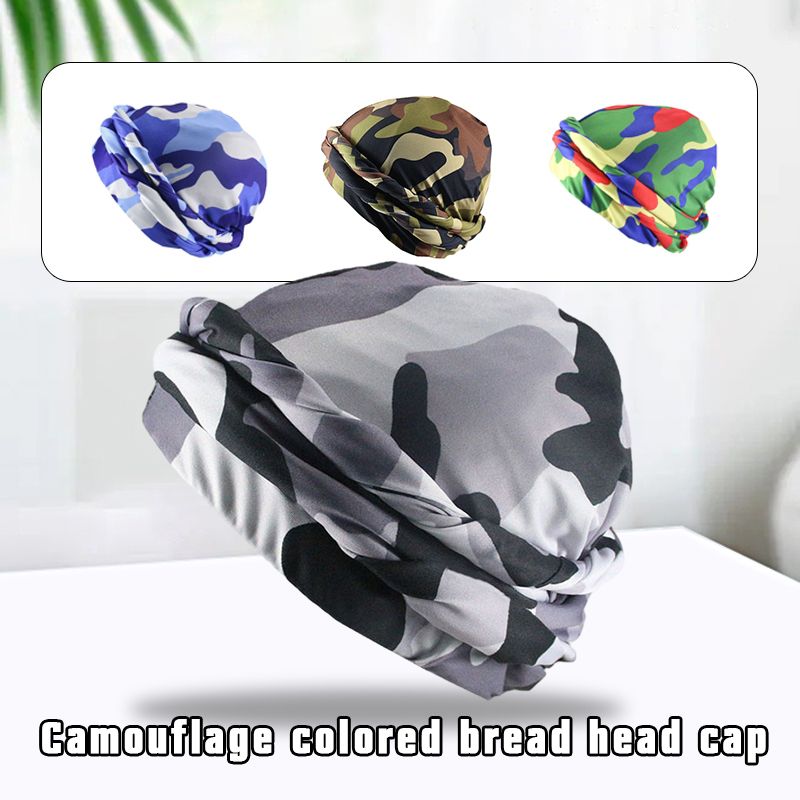 Men CamouflageTurban Hat Satin Silky Lined Turbans Soft Twist Head Wrap Street Hip Hop Male Bo XXA