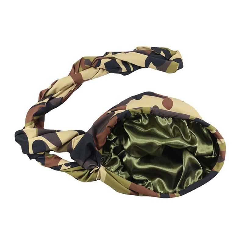 Men CamouflageTurban Hat Satin Silky Lined Turbans Soft Twist Head Wrap Street Hip Hop Male Bo XXA
