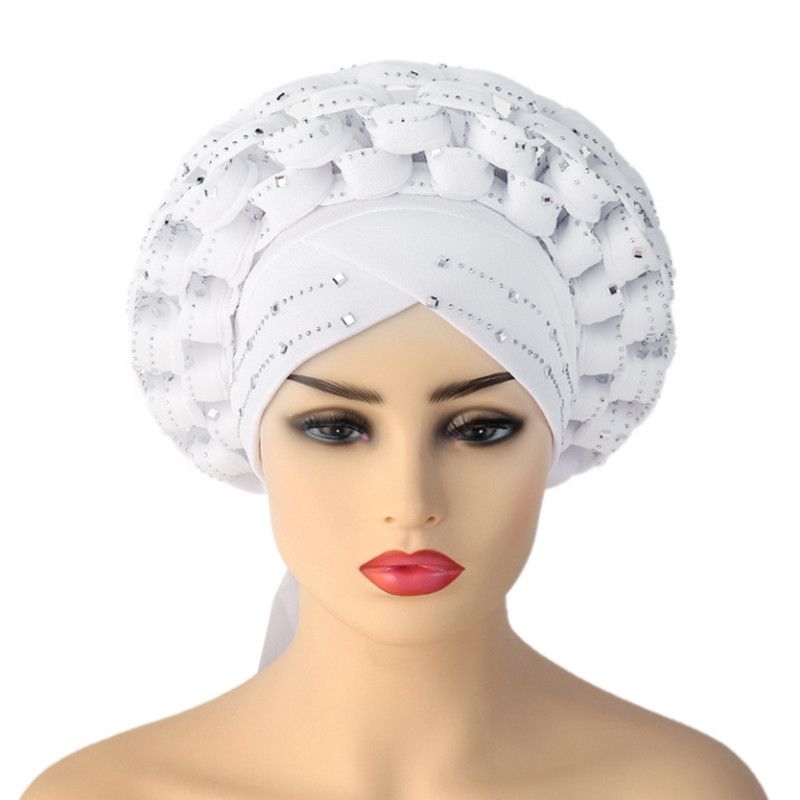 Latest African Sequined Turban Hat Auto Geles Aso Okefor Women Ready Female Head Wraps Wholesa XXA