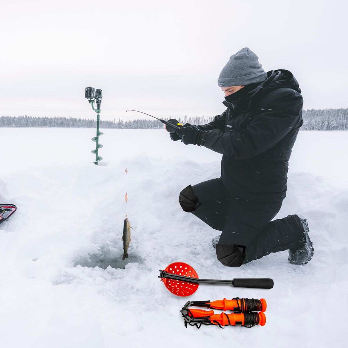 Ice Fishing Equipment Set Ice Fishing Spoon Ice Picks Knee Pads Combination