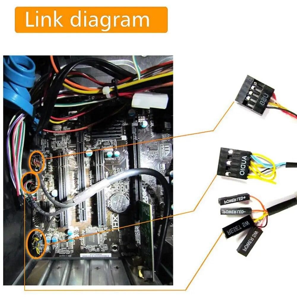 1.2m Desktop PC Computer Case Power Supply on/off Reset Button Switch Block Extender Cable with Dual USB Port Dual Audio Plug
