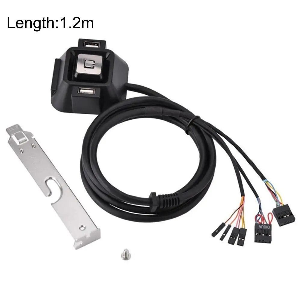 1.2m Desktop PC Computer Case Power Supply on/off Reset Button Switch Block Extender Cable with Dual USB Port Dual Audio Plug