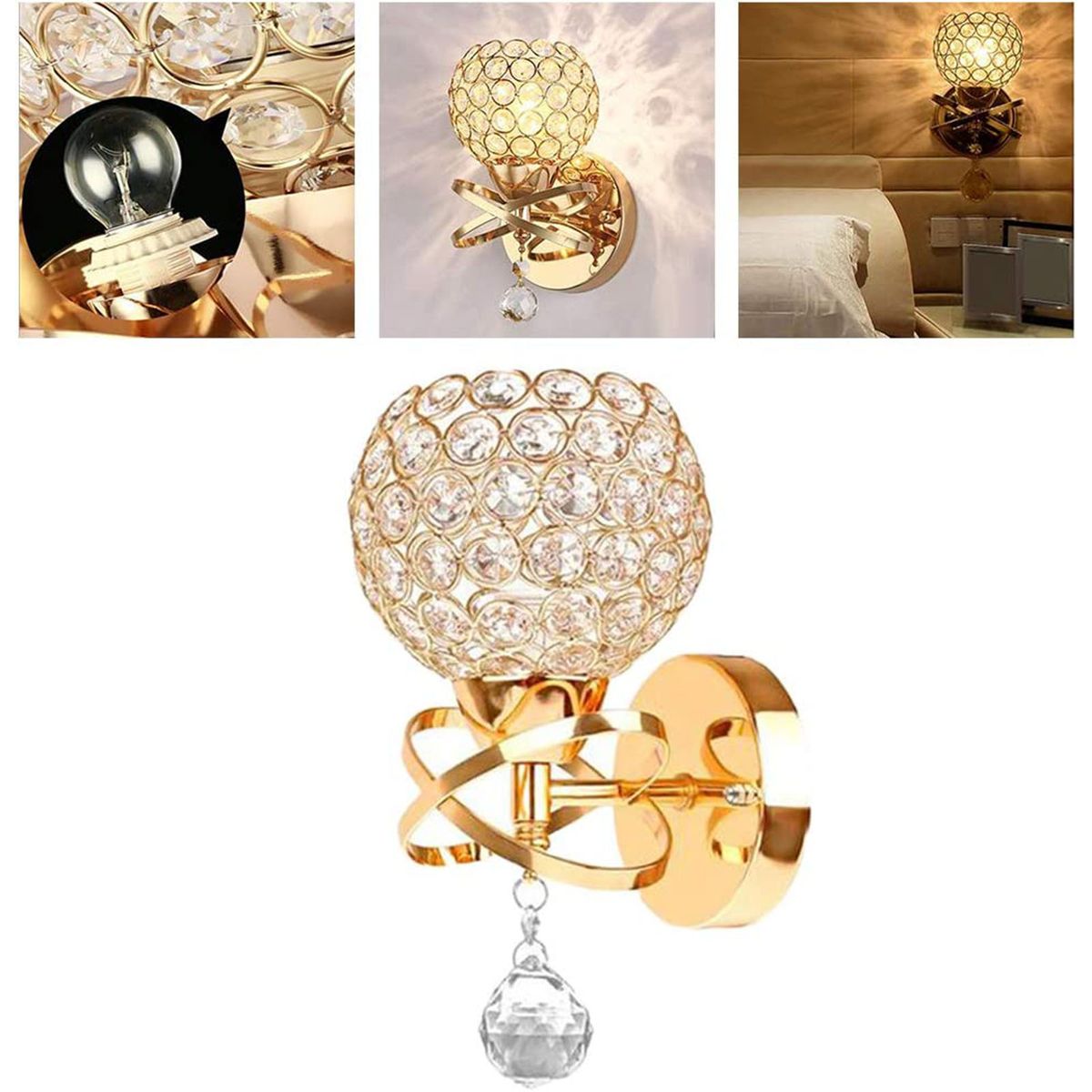 Crystal Wall Sconces Bedroom Wall Lamp Round Modern Bedside