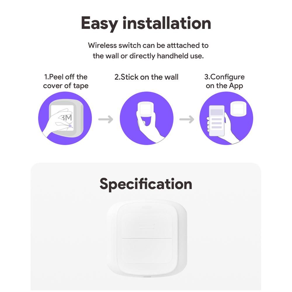 Tuya Portable Mini Double Button Remotes Control Switch Cable-free Intelligent Dual Button Switch Intelligent Linkage Home Easy Installation Remotes Control Compatible with Fingerbots