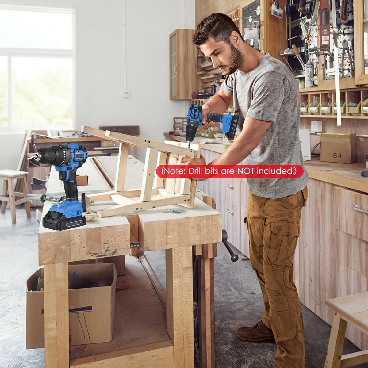 20V Cordless Brushless Electric Drill Driver 1/2-inch Chuck Portable Power Drill Driver for Wood Plastic Metal with 2.0Ah Battery Fast Charger 2-Gear Variable Speed 20+1 Torque Settings 70N.m LED Work Light