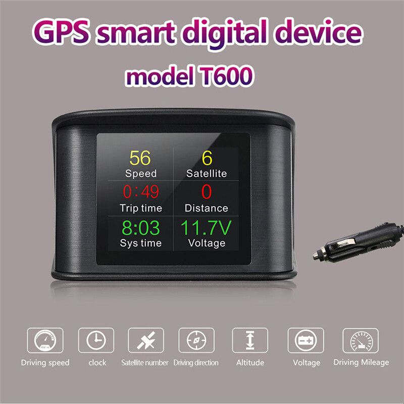 （T600-Universal）2.6inch Car HUD Head-up Display Digital TFT LCD GPS Speedometer Speed Projector RPM Fuel Consumption Temperature Computer Diagnostic Tool-Auto ON/OFF [Black]
