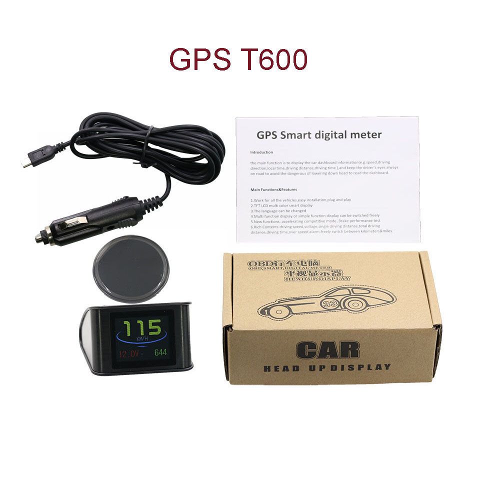 （T600-Universal）2.6inch Car HUD Head-up Display Digital TFT LCD GPS Speedometer Speed Projector RPM Fuel Consumption Temperature Computer Diagnostic Tool-Auto ON/OFF [Black]