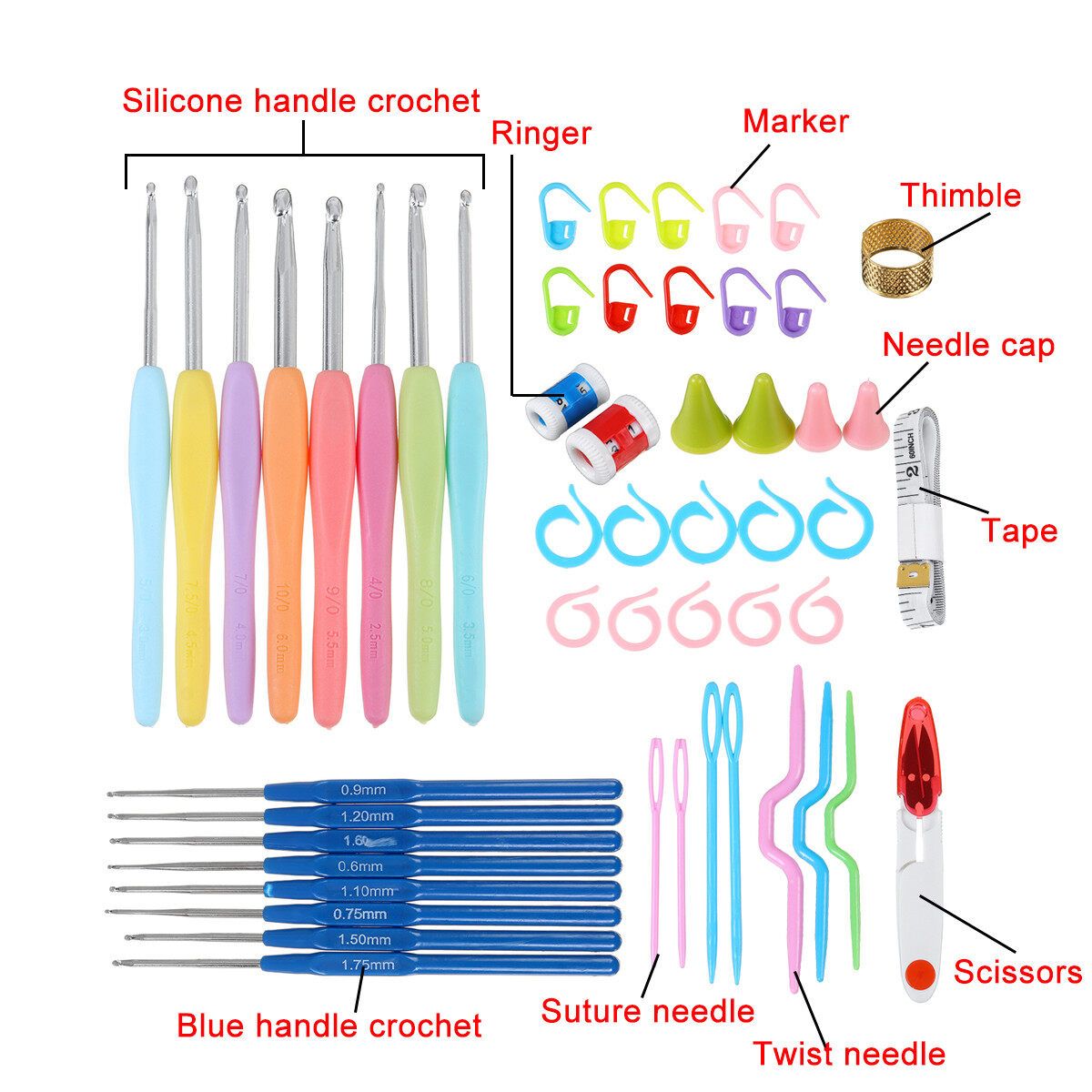 53Pcs Crochet Hooks Tools Knitting Needles Stitches Knit Weave Craft Yarn Set