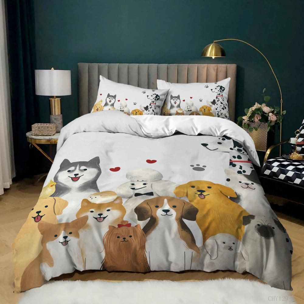 Cartoon Dog Quilt Cover 3D Digital Printed Quilt Cover Bedroom Set Queen King Size Bedding Set Queen Bedding Set No Sheet