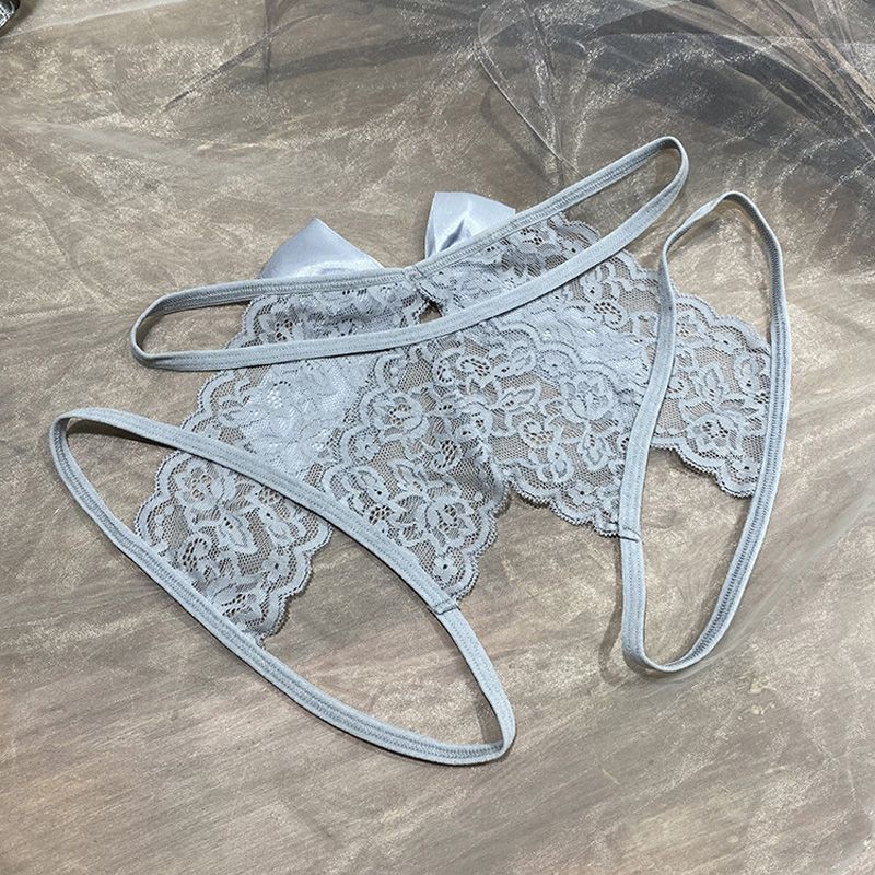 Women's Sexy Hollow Out Thong Lingerie Open Crotch Underwear Grey
