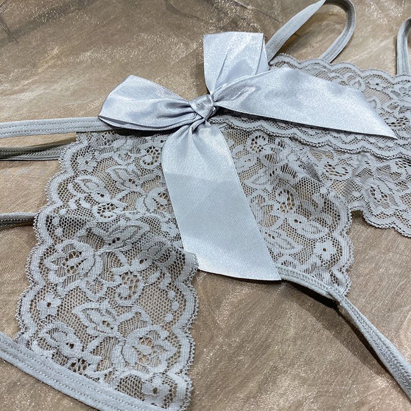 Women's Sexy Hollow Out Thong Lingerie Open Crotch Underwear Grey
