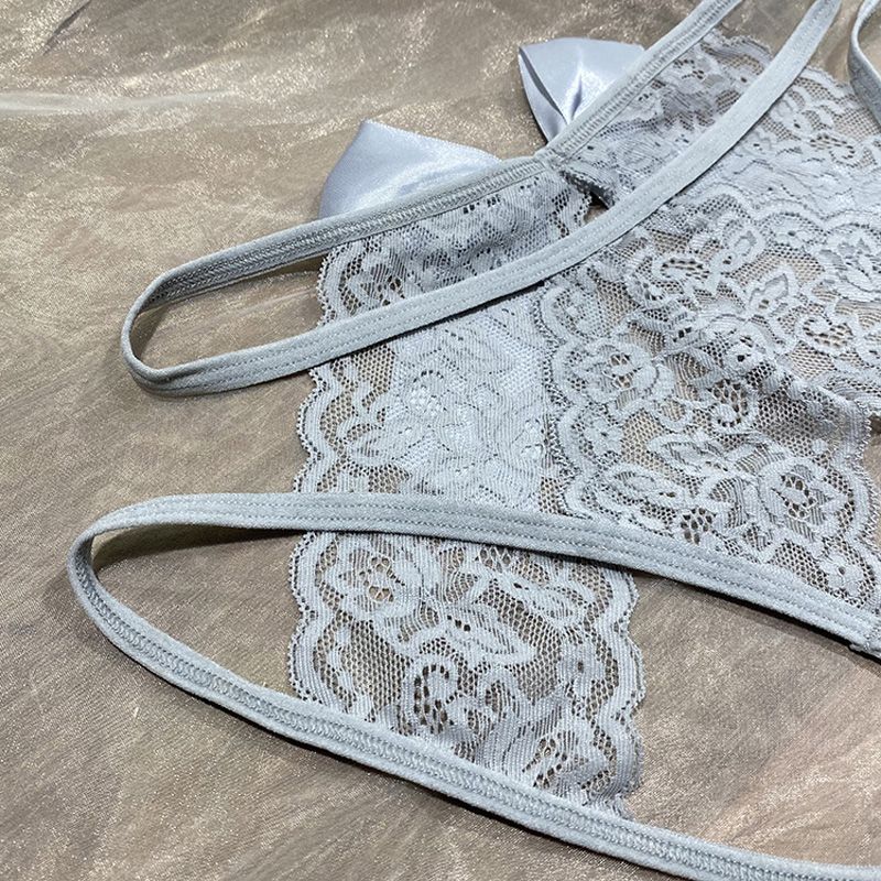 Women's Sexy Hollow Out Thong Lingerie Open Crotch Underwear Grey
