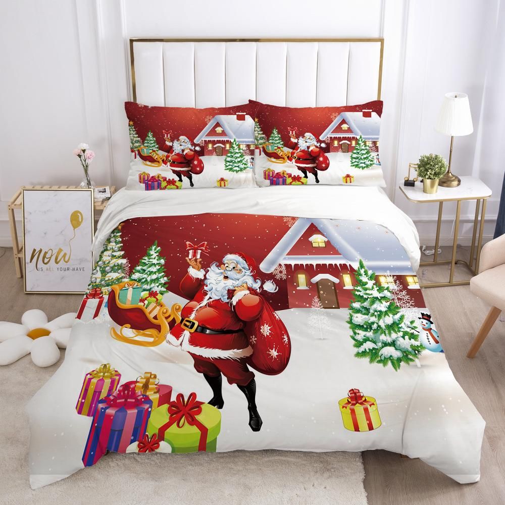 Christmas Bedding Set Snowflakes Duvet Cover Set Cute Gingerbread Women Cherry Stars Pattern Design Merry Christmas Bedding Set