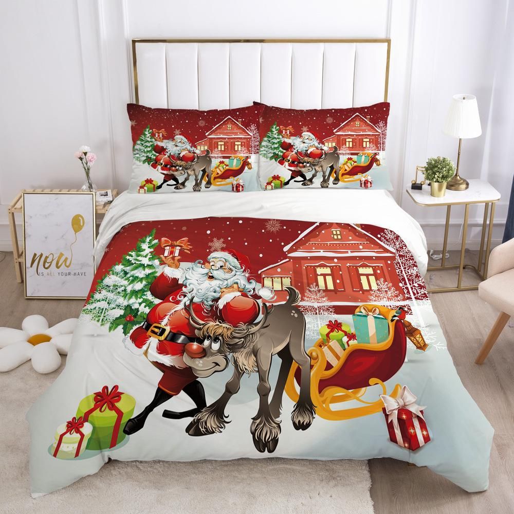 Christmas Bedding Set Snowflakes Duvet Cover Set Cute Gingerbread Women Cherry Stars Pattern Design Merry Christmas Bedding Set