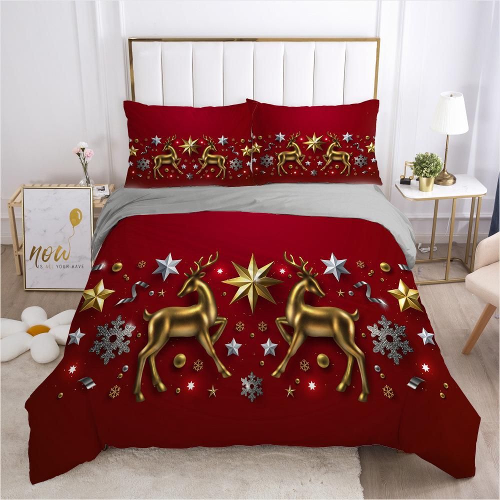 Christmas Bedding Set Snowflakes Duvet Cover Set Cute Gingerbread Women Cherry Stars Pattern Design Merry Christmas Bedding Set