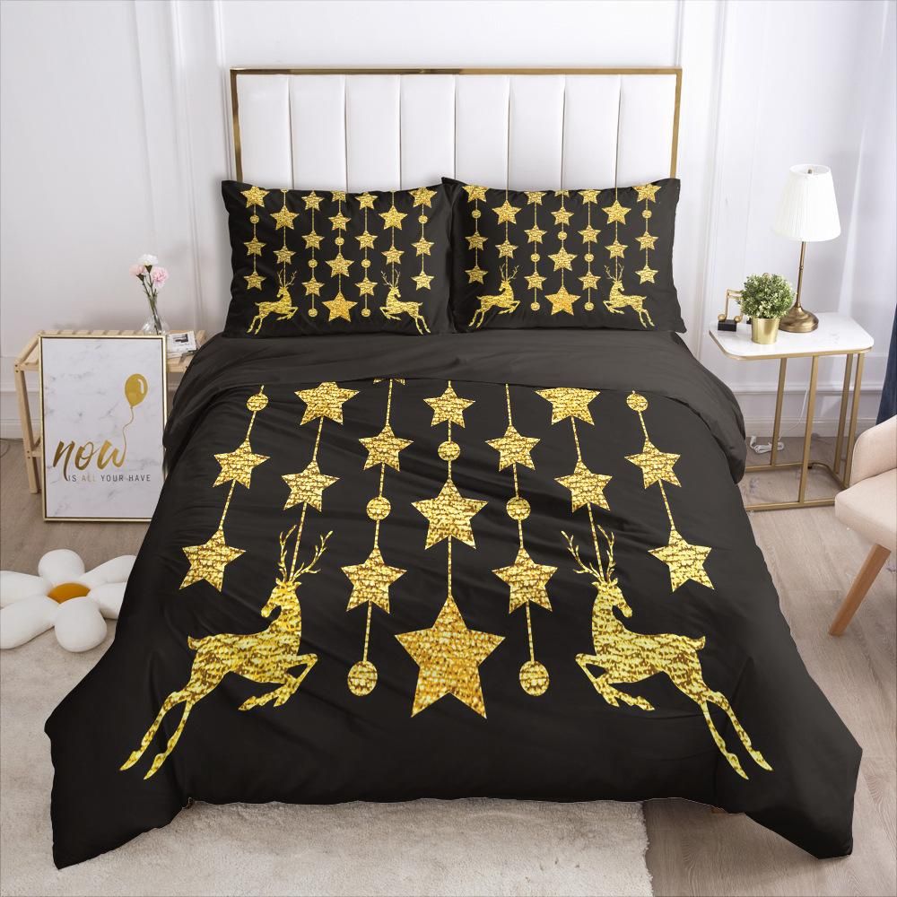 Christmas Bedding Set Snowflakes Duvet Cover Set Cute Gingerbread Women Cherry Stars Pattern Design Merry Christmas Bedding Set